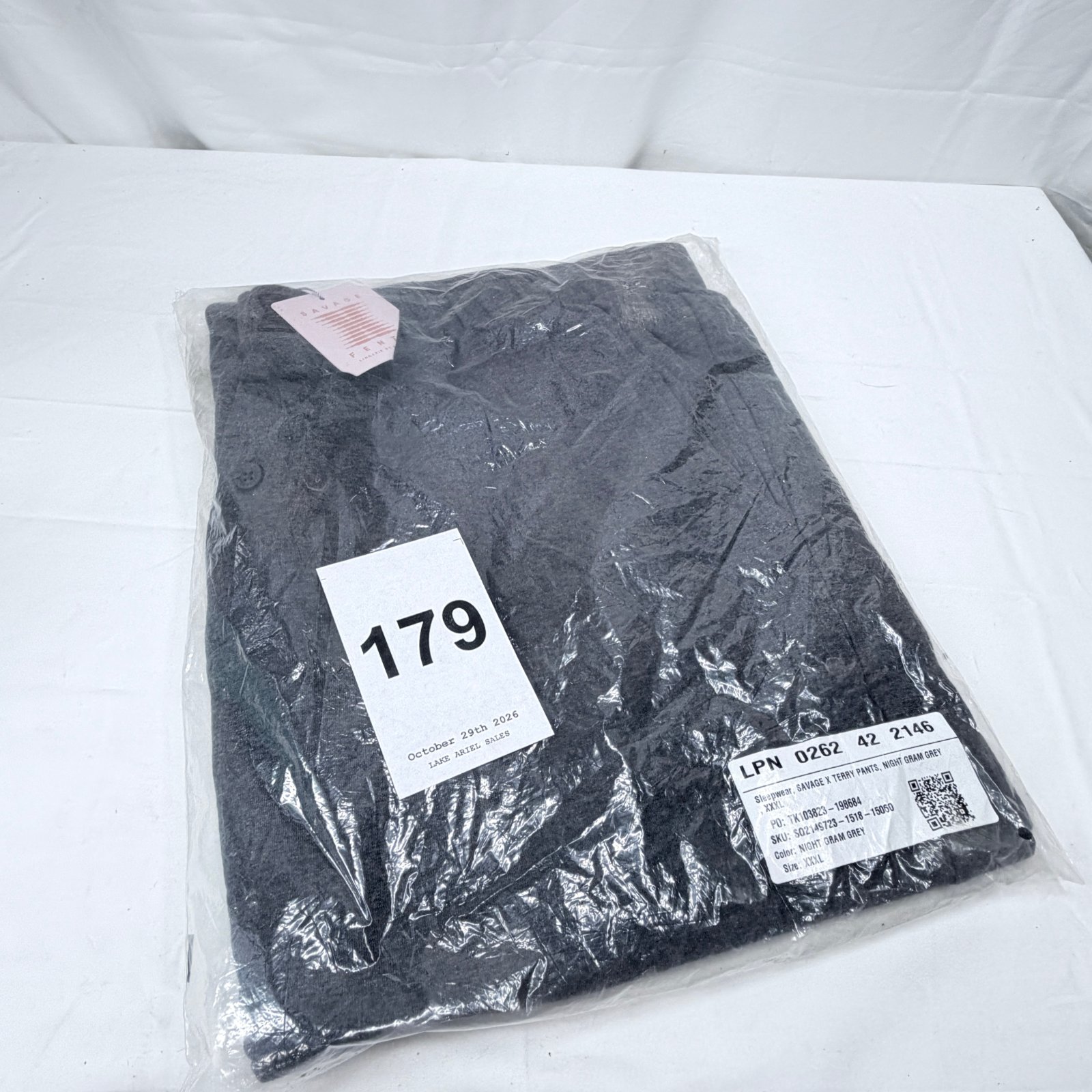Lot 179: Savage X Fenty Terry Pants, Night Gram Grey sleepwear, XXXL