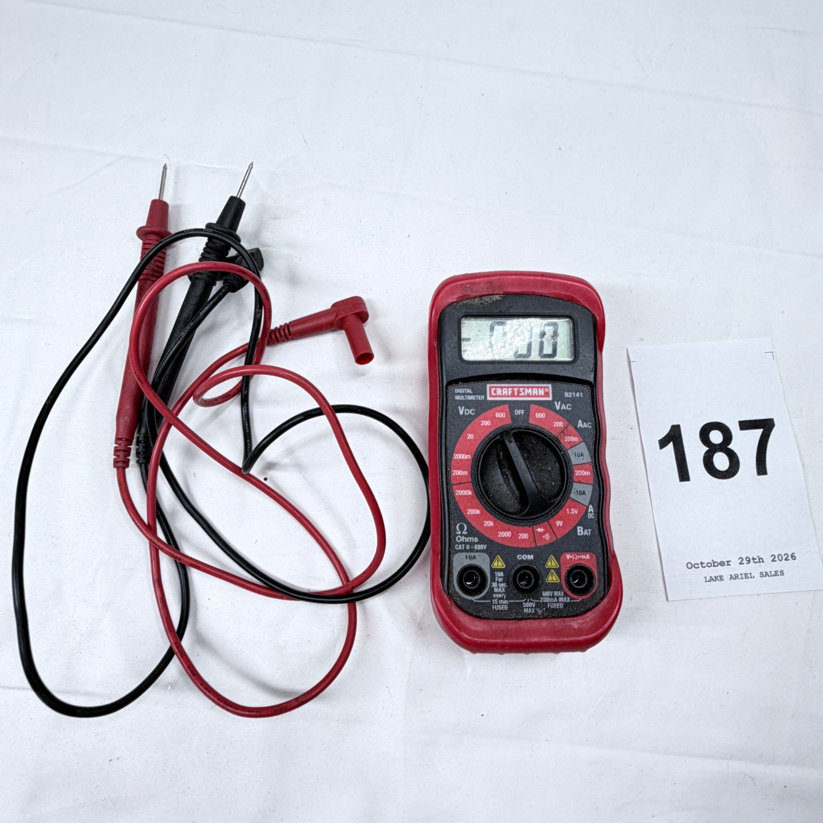 Lot 187: Craftsman 82141 Digital Multimeter with Test Leads