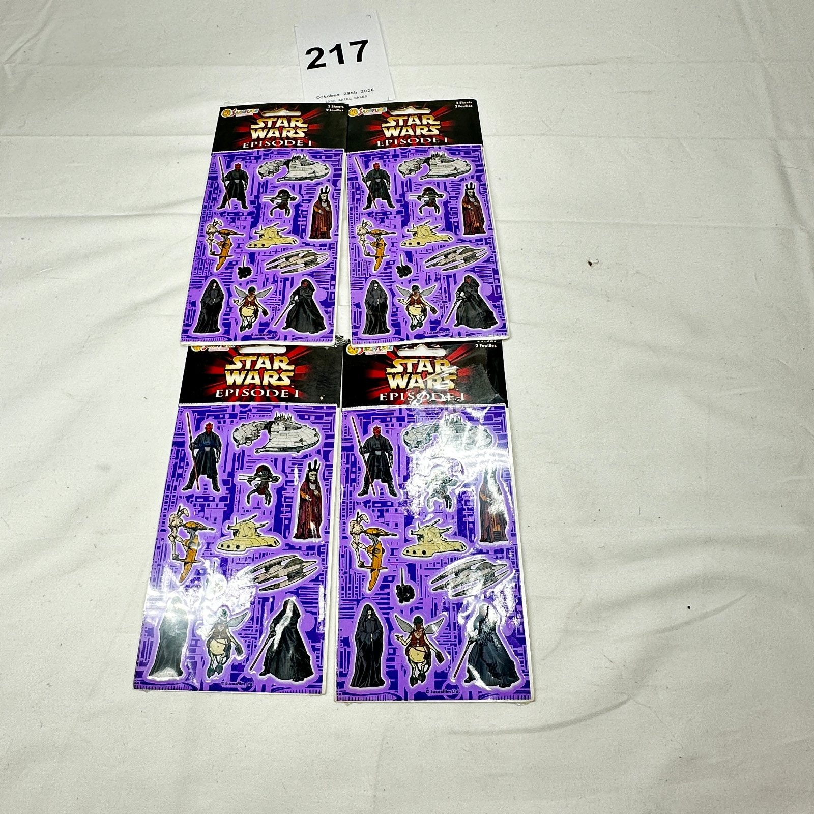 Lot 217: Sandylion Star Wars Episode I character sticker sheets, set of 4 packs, 2 sheets each