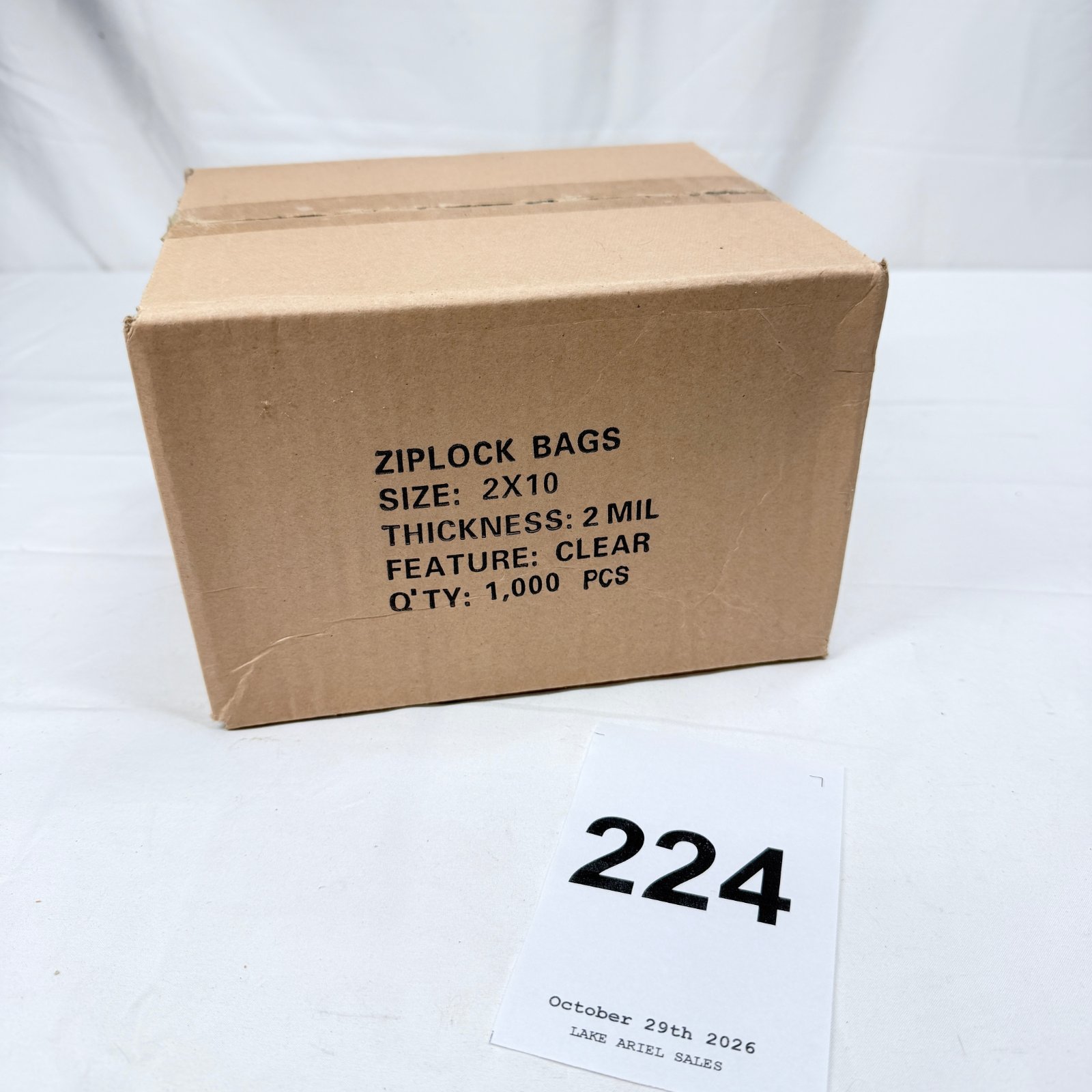 Lot 224: Ziplock Bags, 2x10" Clear 2 Mil, Box of 1,000 pcs