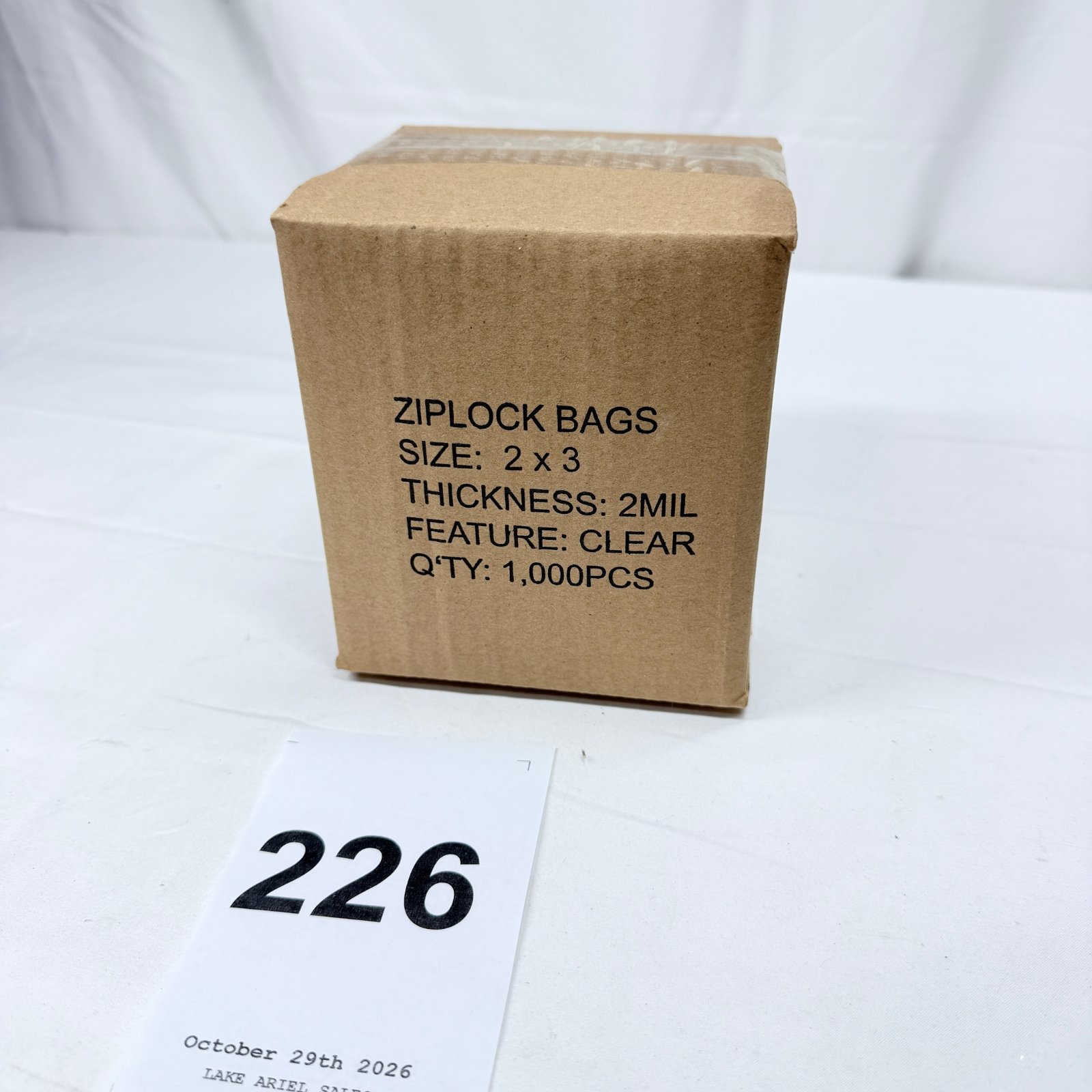 Lot 226: Ziplock Bags, 2x3, 2mil clear, box of 1,000 pieces