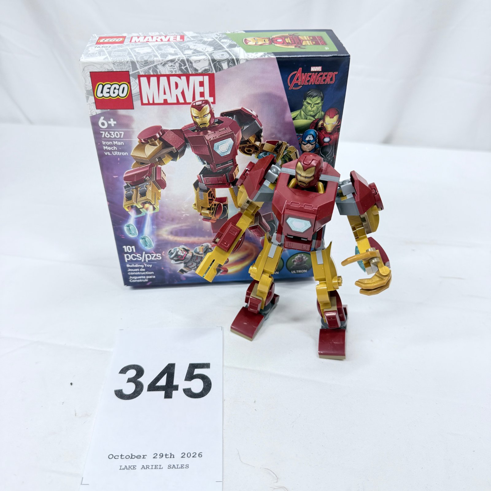 Lot 345: LEGO Marvel Avengers "Iron Man Mech vs. Ultron" set 76307, 101 pcs, built with box