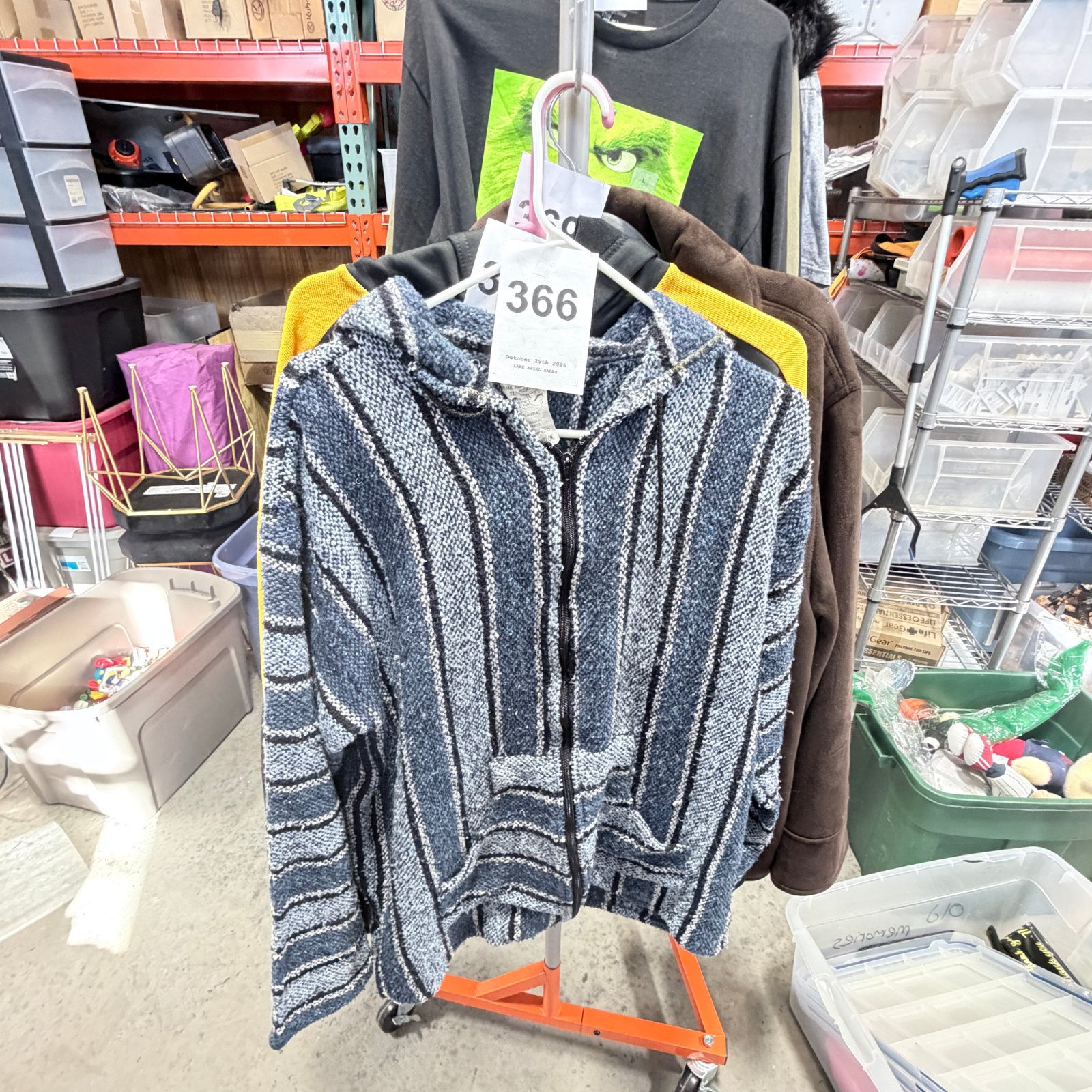 Lot 366: Mr. Baja "Authentic Mexican Baja" striped hoodie, 100% acrylic, made in Mexico, size XL