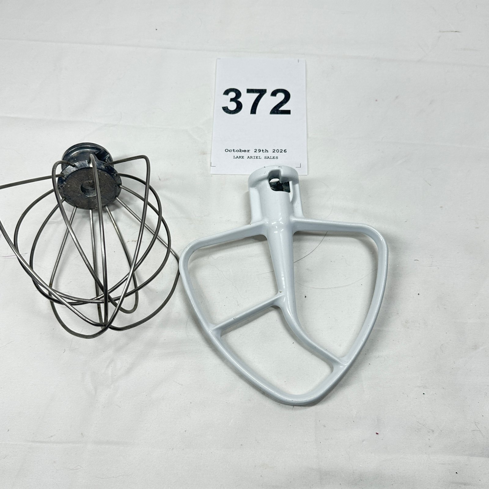 Lot 372: KitchenAid stand mixer attachments, flat beater paddle and wire whisk whip, size 40, for 4.5-5qt mixers