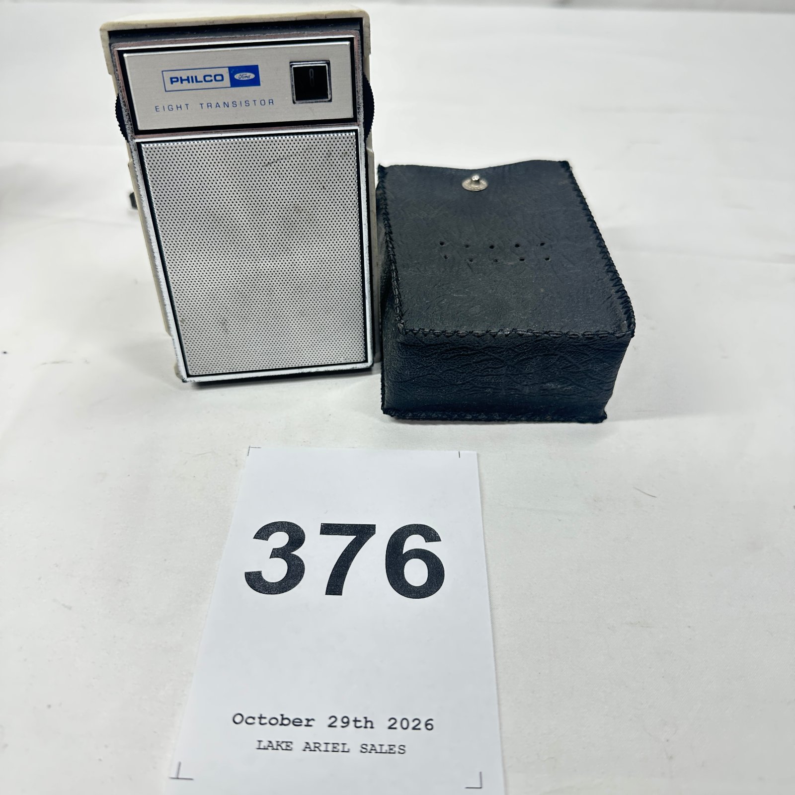 Lot 376: 1960s Philco-Ford Eight Transistor pocket radio with case, made in Taiwan