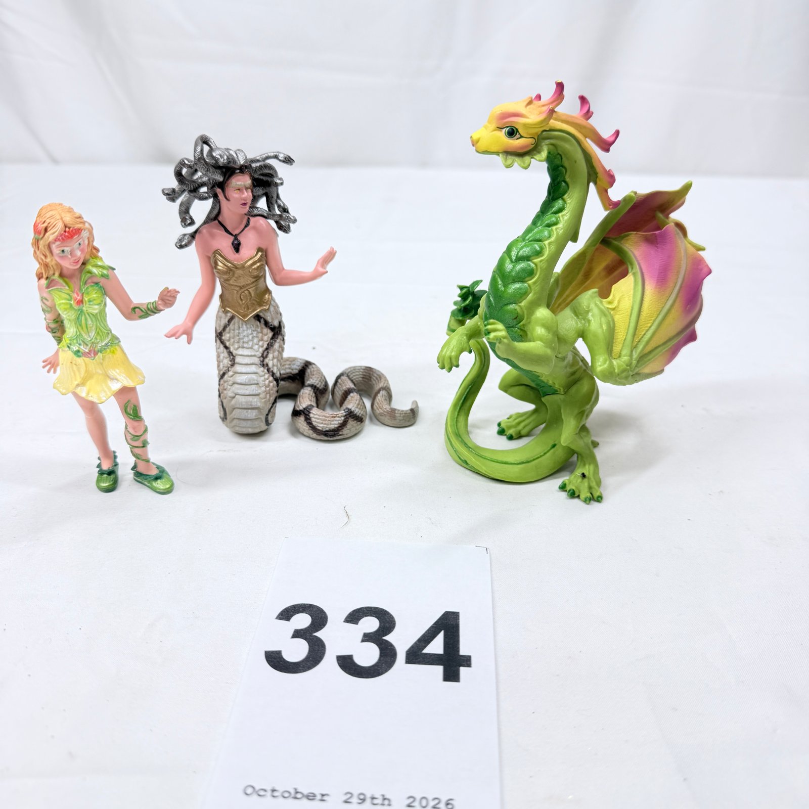 Lot 334: 2016 Safari Ltd "Flower Dragon" and "Medusa" figurines with fairy toy, Mythical Realms collection