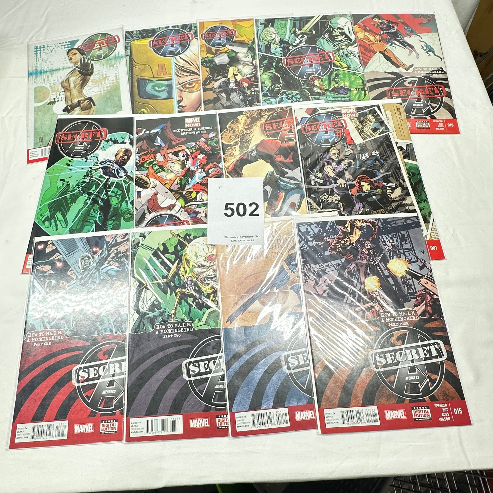 Lot 502: 2013-2015 Marvel Comics "Secret Avengers" comic book lot, Spencer/Kot/Ross run, 13 issues plus variants
