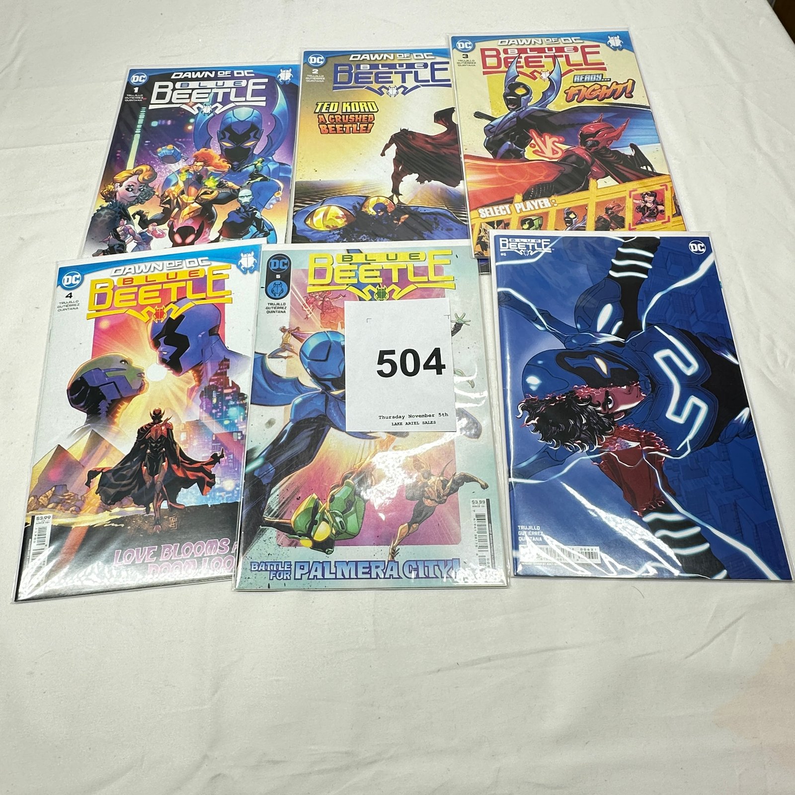 Lot 504: 2023 DC Comics "Blue Beetle" Dawn of DC comic book lot, issues #1-6, Trujillo/Gutiérrez/Quintana