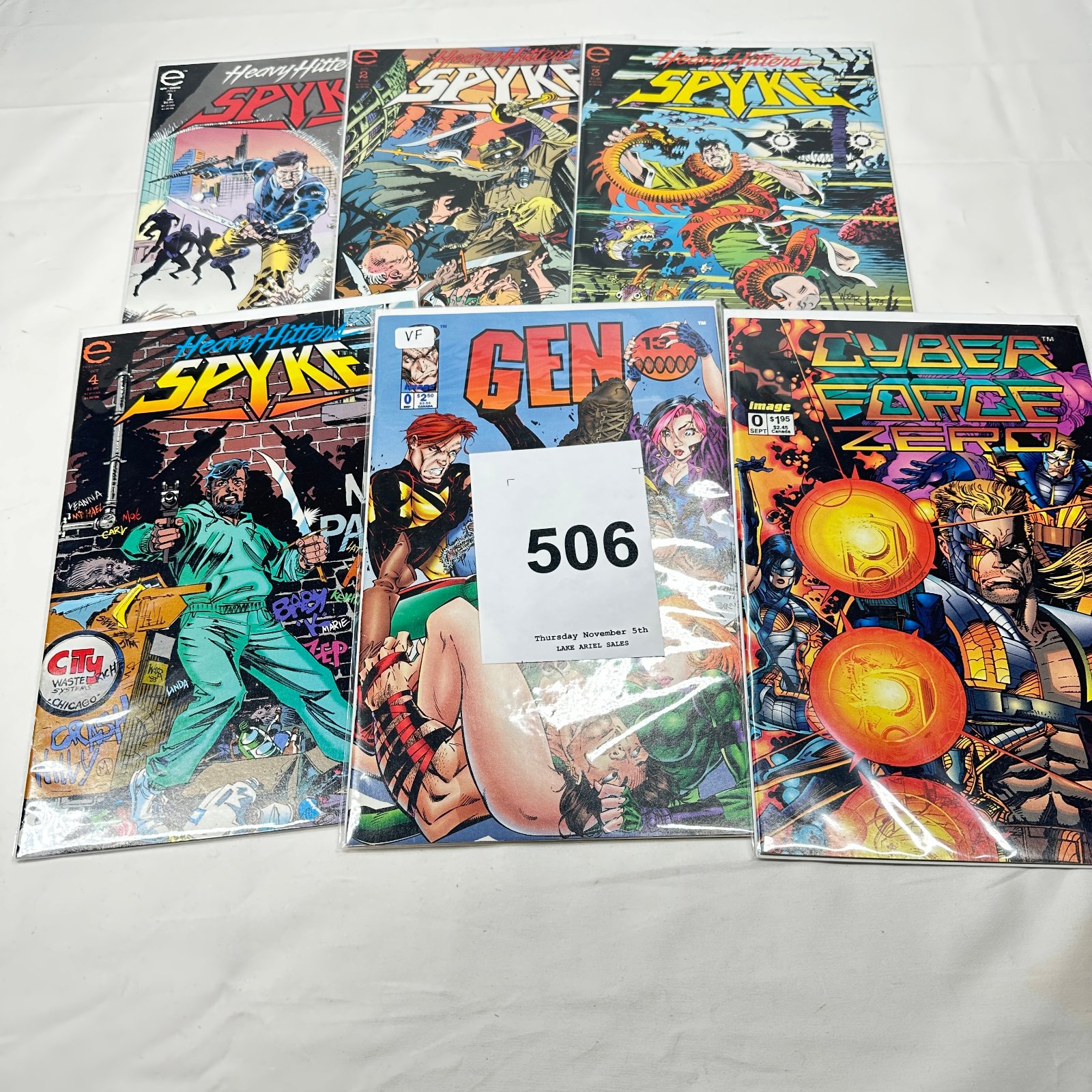 Lot 506: 1993 Epic Comics Heavy Hitters "Spyke" #1-4 complete set plus Image Gen13 #0 and Cyberforce Zero #0 comic lot