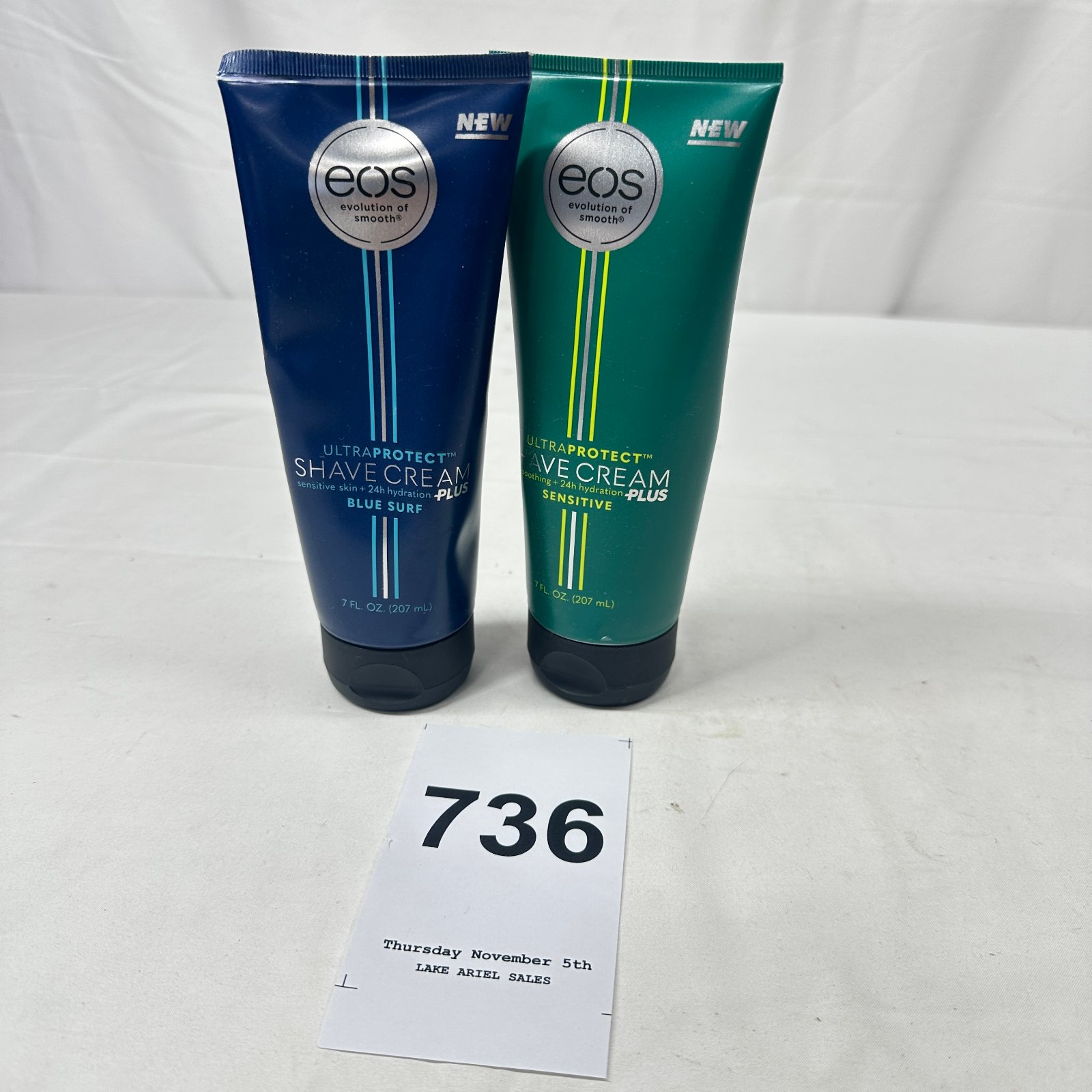 Lot 736: eos UltraProtect Shave Cream Plus 7oz tubes, Blue Surf & Sensitive scents, set of 2