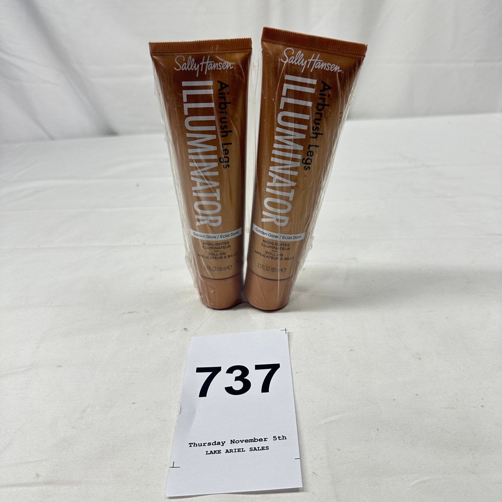 Lot 737: Sally Hansen Airbrush Legs "Illuminator" Golden Glow highlighter roll-on, 3.3 fl oz, lot of 2