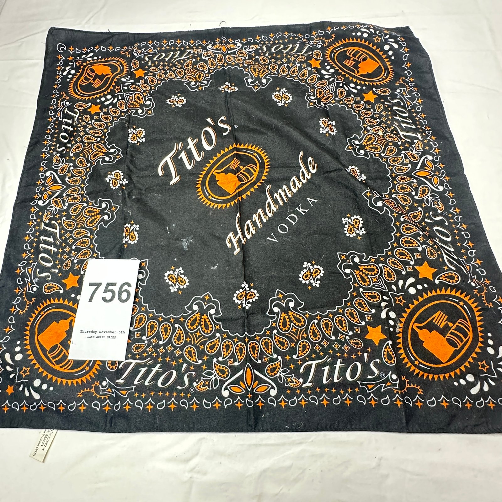Lot 756: Tito's Handmade Vodka promotional bandana, paisley print