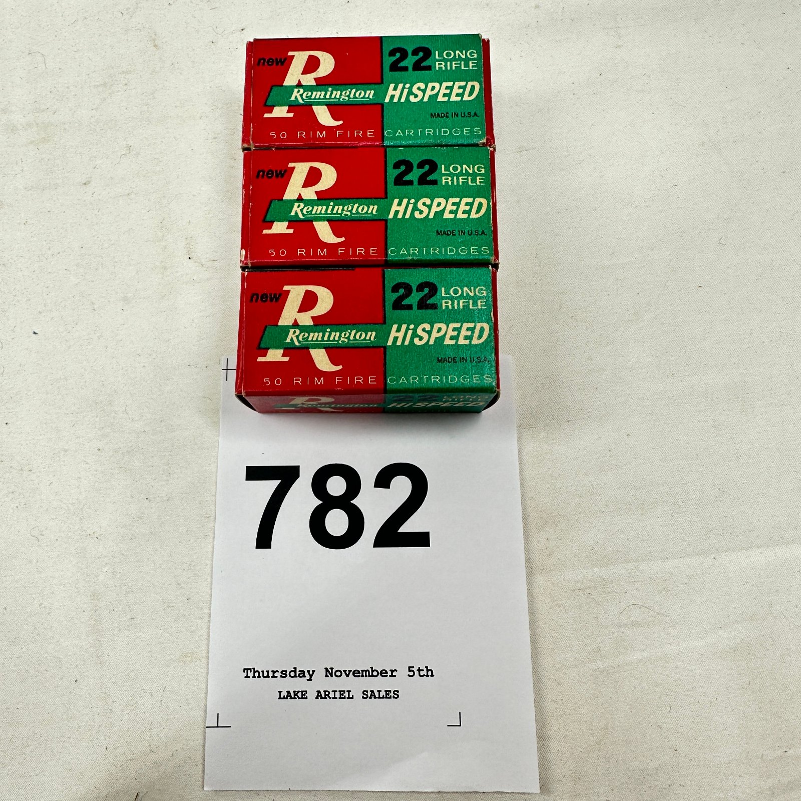 Lot 782: Remington 22 Long Rifle HiSpeed 50-count rimfire cartridge boxes, lot of 3
