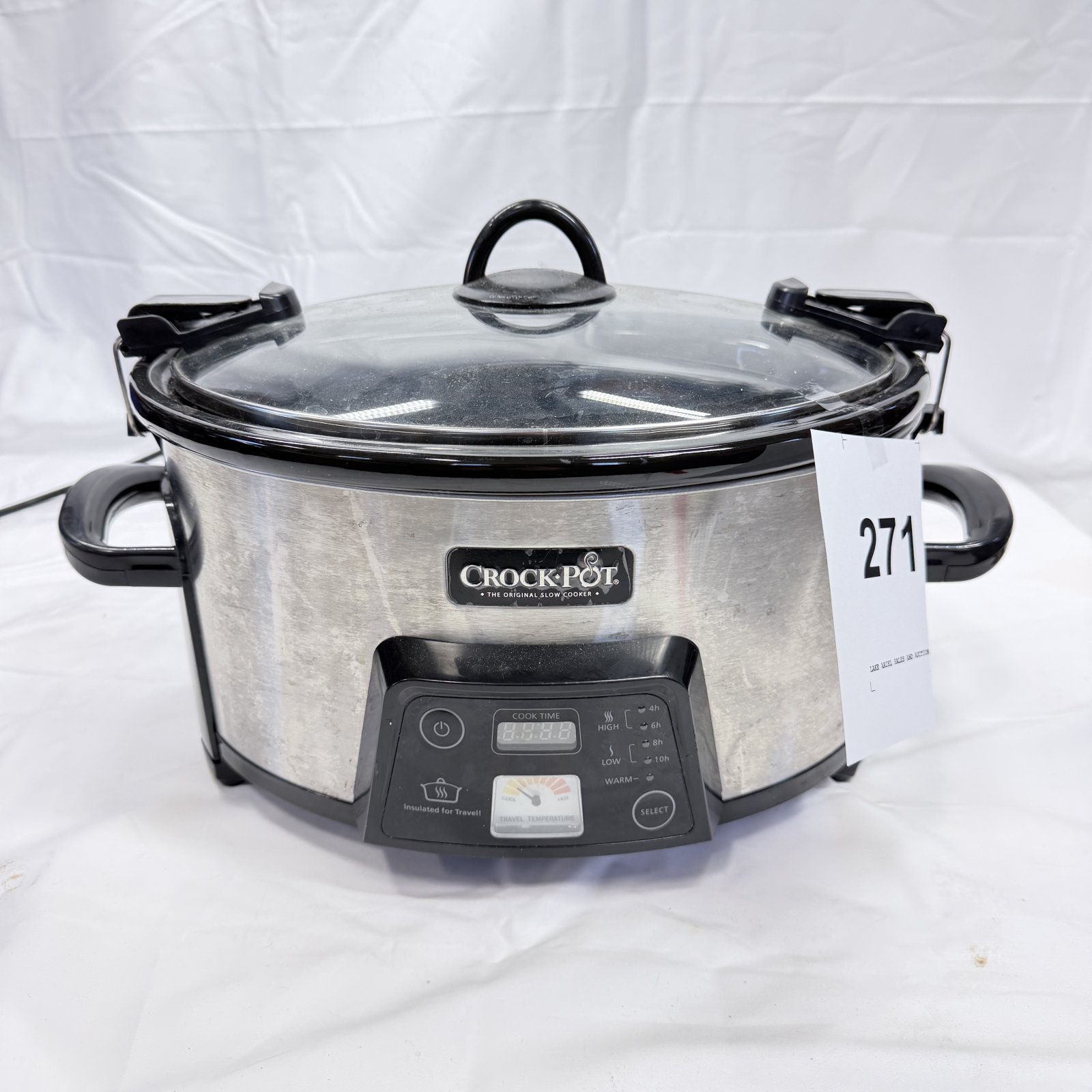 Lot 271: Crock-Pot stainless steel programmable slow cooker with travel lid and insulated carry case, digital Cook & Carry series