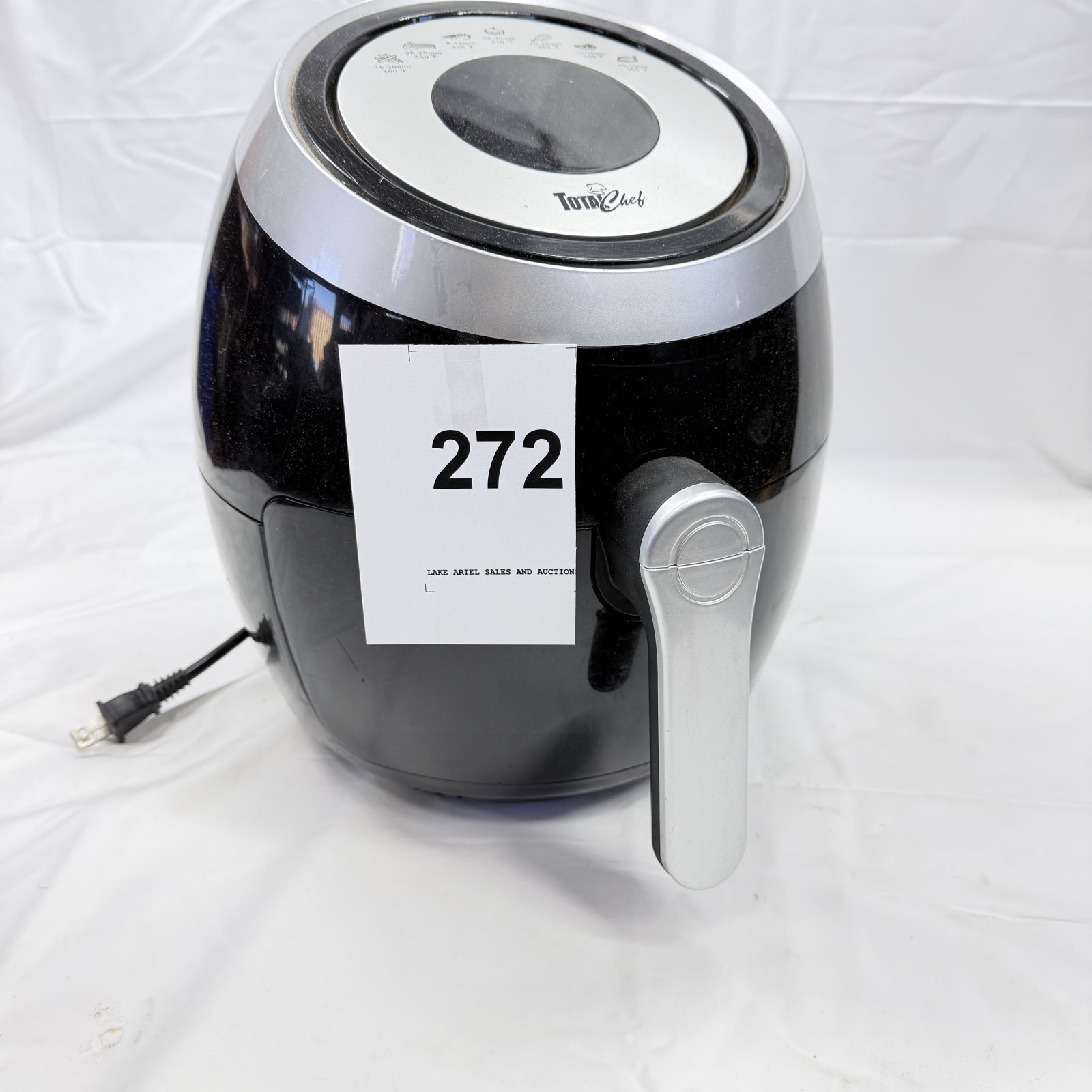 Lot 272: Total Chef electric air fryer, black and silver design with fry basket