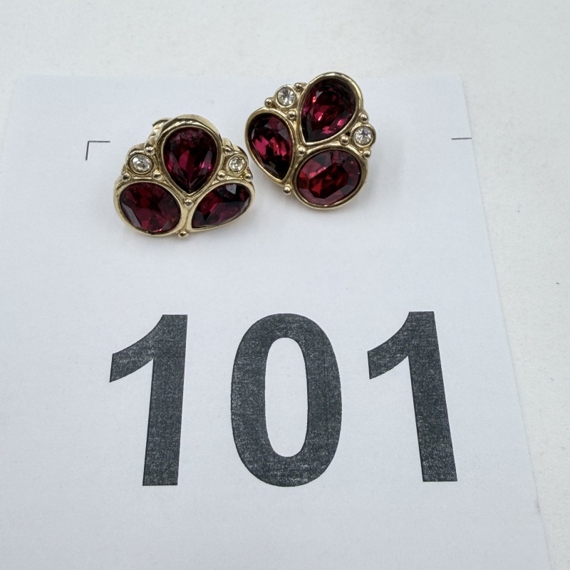 Lot 101: Gold-Tone Earrings. Swarovski?, Clip-On