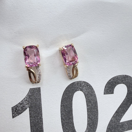 Lot 102: 14K Rose Gold Pink Sapphire and Diamond Earrings