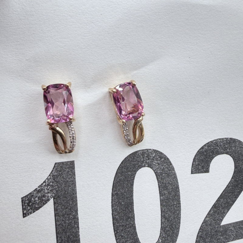 Lot 102: 14K Rose Gold Pink Sapphire and Diamond Earrings