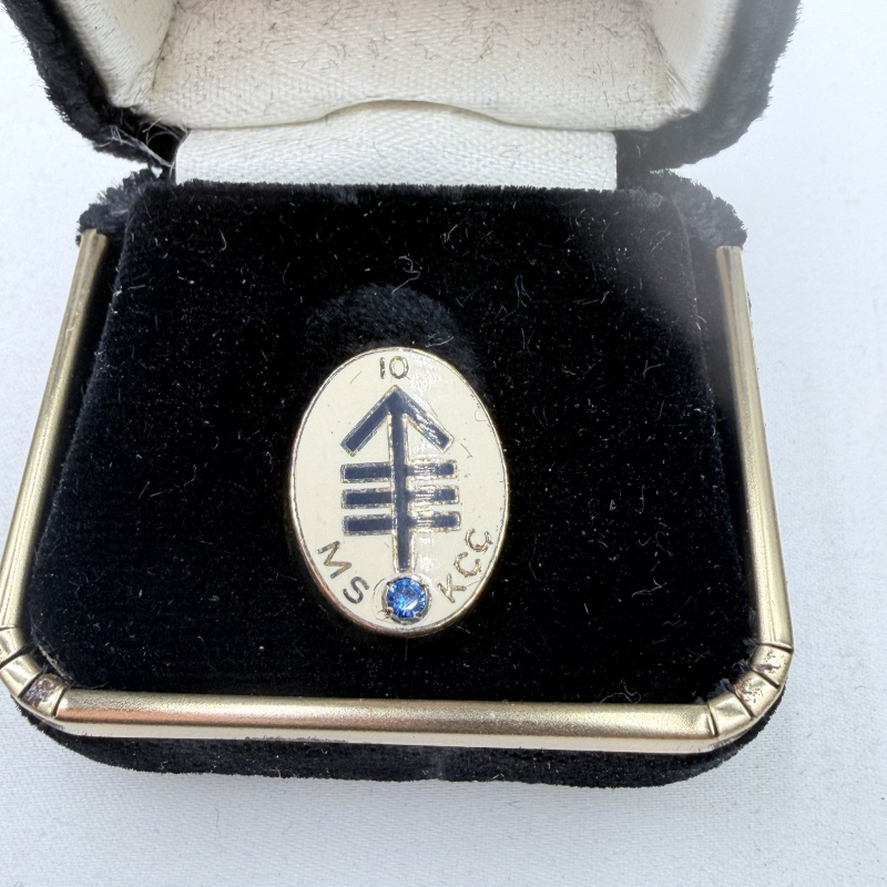 Lot 104: Gold Plate  MS KCC Pin with Blue Stone in Original Box