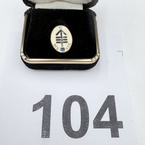 Lot 104: Gold Plate  MS KCC Pin with Blue Stone in Original Box