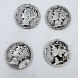 Lot 107: Four Mercury Silver Dimes 1920s-1930s Circulated Condition