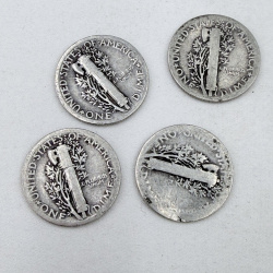 Lot 107: Four Mercury Silver Dimes 1920s-1930s Circulated Condition
