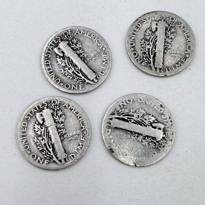 Lot 107: Four Mercury Silver Dimes 1920s-1930s Circulated Condition