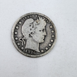 Lot 108: 1916 Barber Quarter Dollar Silver Coin