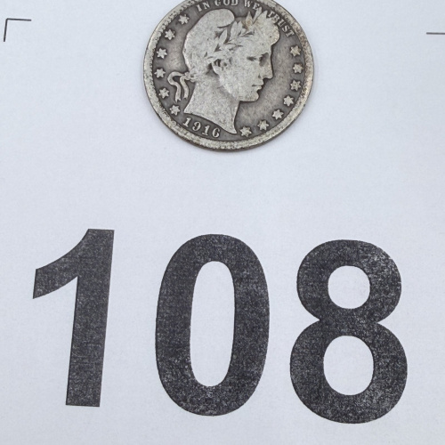 Lot 108: 1916 Barber Quarter Dollar Silver Coin