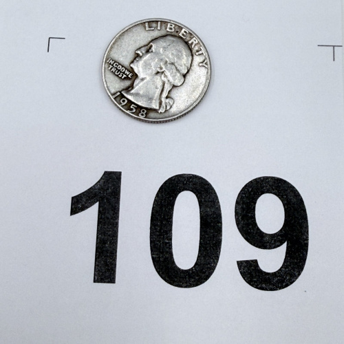Lot 109: 1958 Washington Quarter Silver 25 Cent Coin