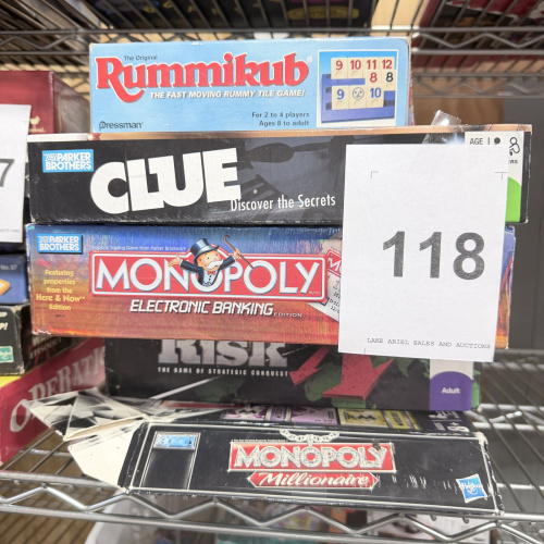 Lot 118: Parker Brothers Board Game Lot - Monopoly Electronic Banking, Clue, Rummikub, Risk