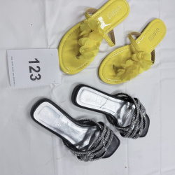 Lot 123: Two Pairs Women's Sandals - Yellow Braided & Black Embellished