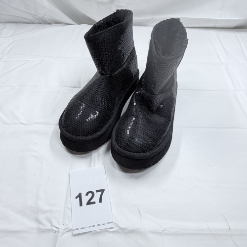 Lot 127: Black Sequin Winter Boots with Platform Sole