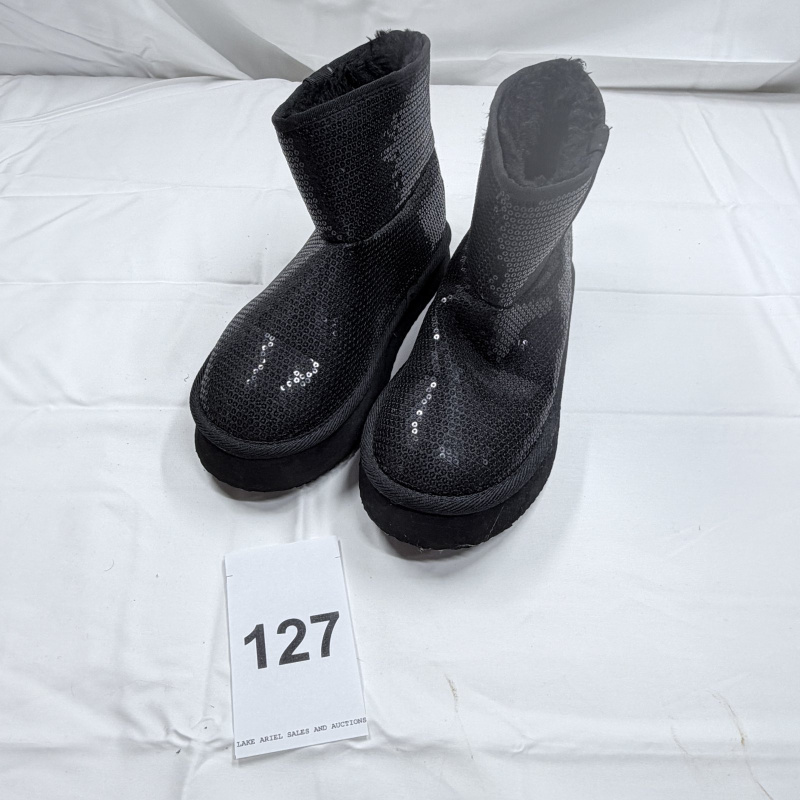 Lot 127: Black Sequin Winter Boots with Platform Sole