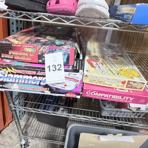 Lot 132: Vintage Board Games Lot - Pound Puppies, Compatibility, Slammers, Frog Prawn & Fish Races