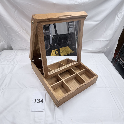 Lot 134: Wooden Jewelry Box with Mirror and Compartments - Storage Organizer