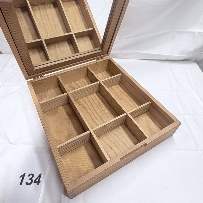 Lot 134: Wooden Jewelry Box with Mirror and Compartments - Storage Organizer