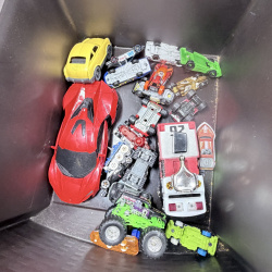 Lot 136: Assorted Toy Cars and Vehicles - Hot Wheels, Monster Trucks, Race Cars with Storage Box