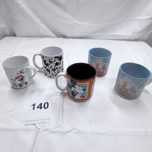 Lot 140: Disney Mickey Mouse Coffee Mugs Collection - Set of 5 Various Designs