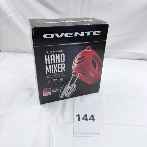 Lot 144: Ovente 5-Speed Hand Mixer with Snap-On Storage Case - Red