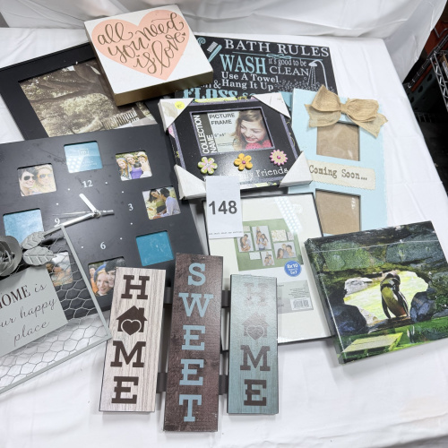 Lot 148: Assorted Home Decor Picture Frames Signs Clock "HOME" "SWEET HOME" Wall Art Lot