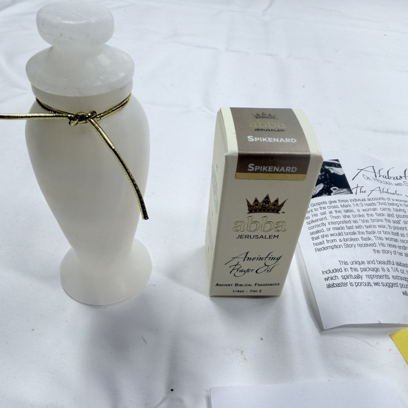 Lot 150: Abba Jerusalem Alabaster Oil Holder with Spikenard Anointing Prayer Oil 1/4oz