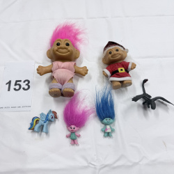 Lot 153: Troll Dolls & Toys Lot - Santa Troll, Pink Hair Troll, Dragon, Trolls Figures