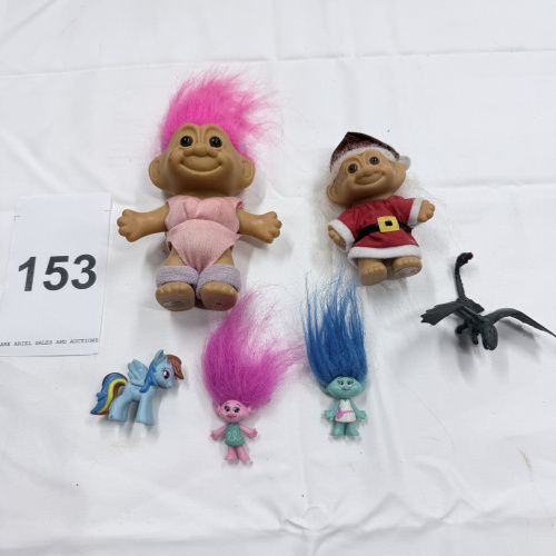 Lot 153: Troll Dolls & Toys Lot - Santa Troll, Pink Hair Troll, Dragon, Trolls Figures
