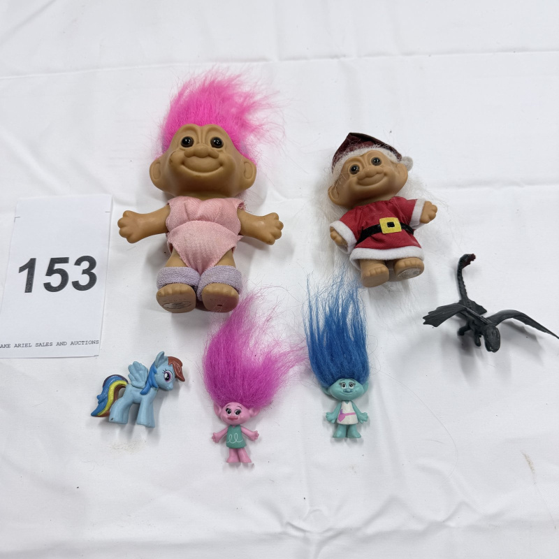 Lot 153: Troll Dolls & Toys Lot - Santa Troll, Pink Hair Troll, Dragon, Trolls Figures