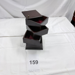 Lot 159: Dark Wood Rotating Jewelry Box with Red Velvet Interior - 3 Tiers