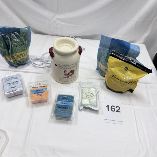 Lot 162: Ceramic Farmer's Market Canister with Assorted Wax Melts and Warmer Accessories
