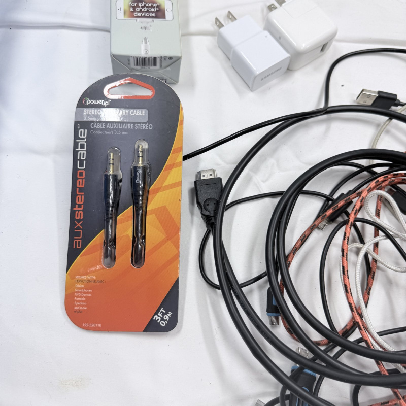 Lot 163: Assorted Cables, Chargers & Accessories - Selfie Stick, Aux Cables, USB Cables, Adapters