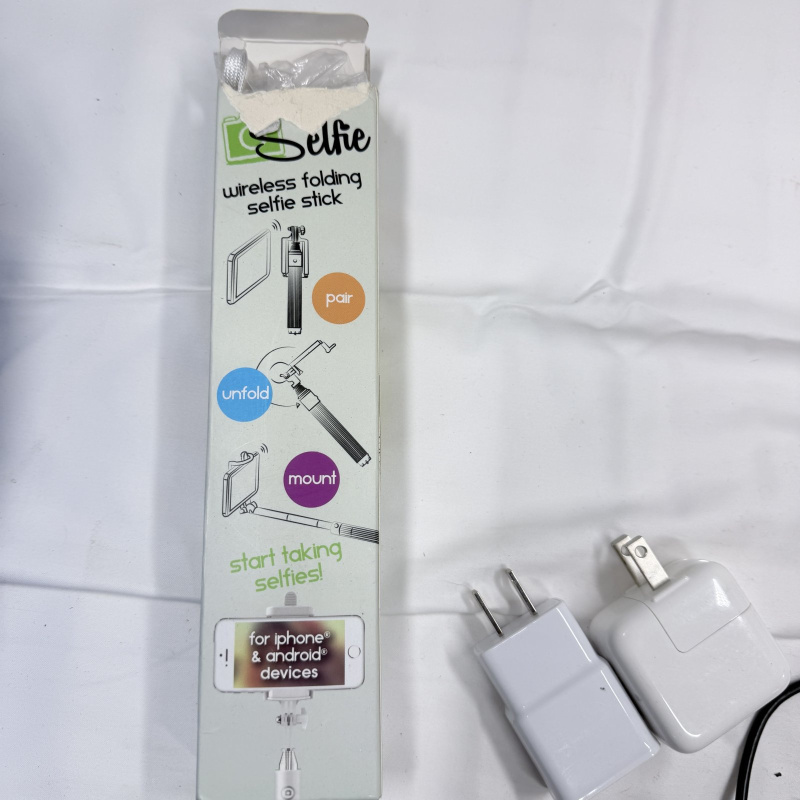 Lot 163: Assorted Cables, Chargers & Accessories - Selfie Stick, Aux Cables, USB Cables, Adapters