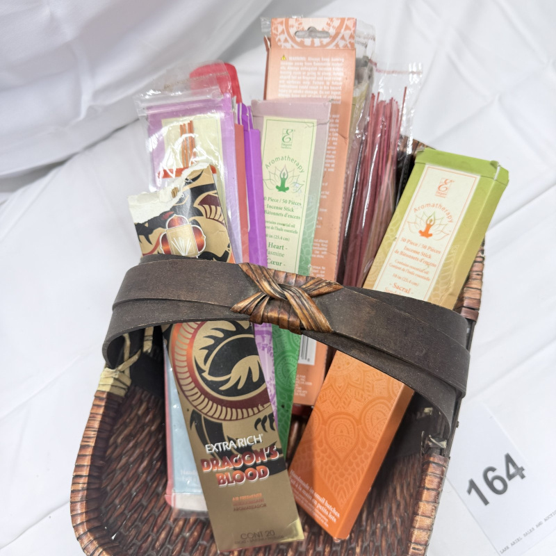Lot 164: Aromatherapy Basket with Incense Sticks, Dragon's Blood and Assorted Items